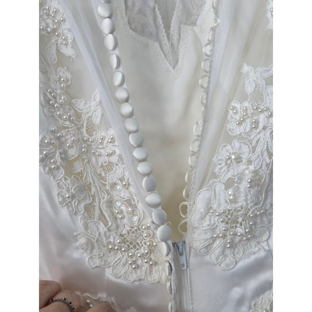 Eve of Milady Ivory Pearl Lace Puff Sleeve Gown Size 12 Bridgerton Regency Glam - Picture 6 of 13
